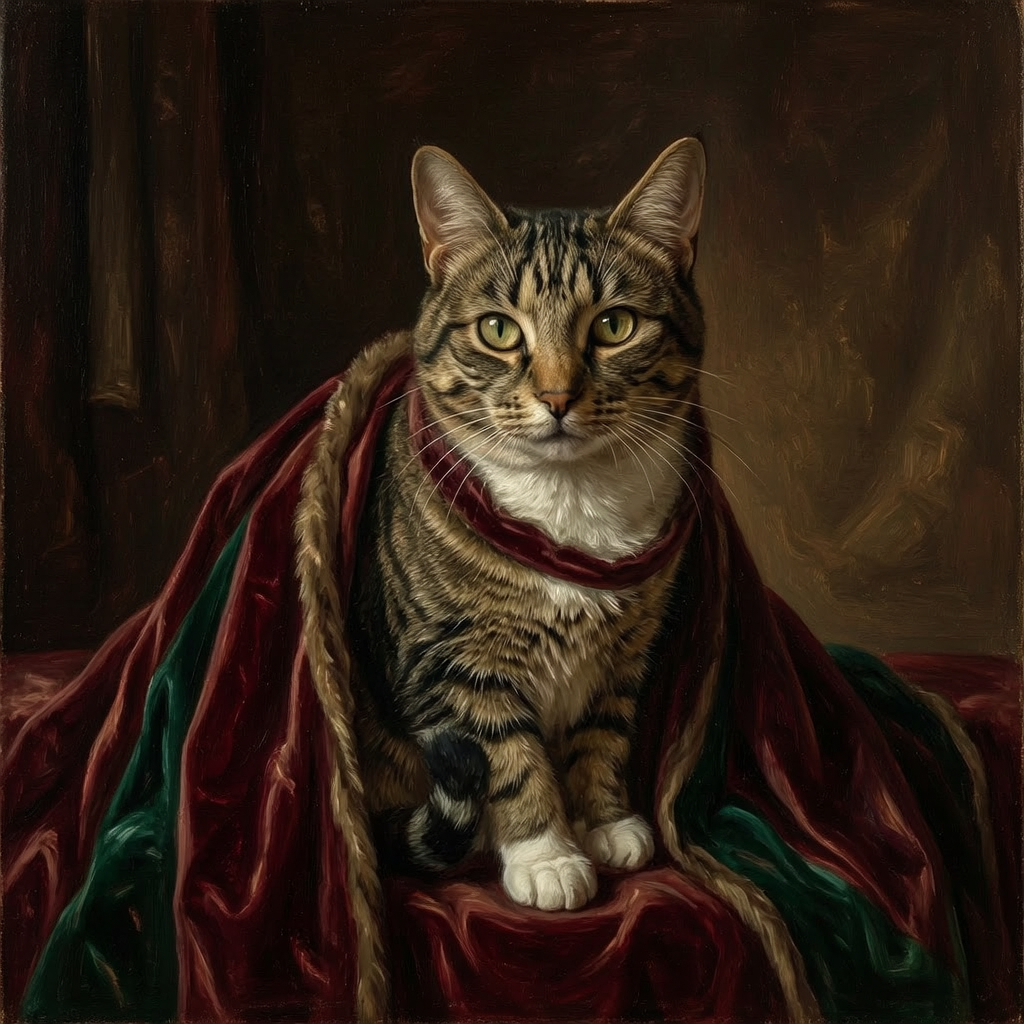 The same cat in a painted royal cloak
